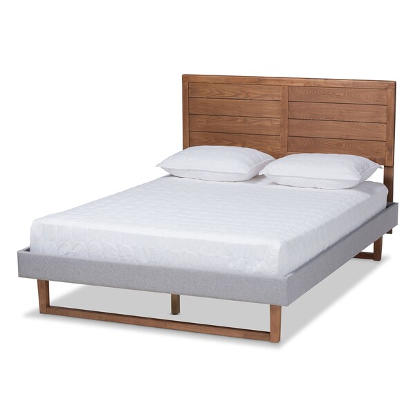 Baxton Studio Claudia Grey Upholstered and Walnut Wood Full Size Platform Bed 164-9416-9425 - main